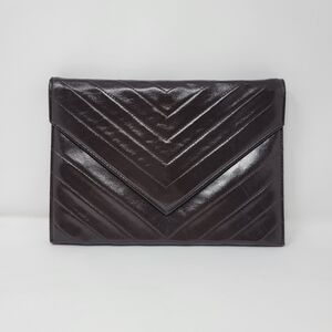 Vintage Yves Saint Laurent Chevron Quilted Leather Cutch Bag